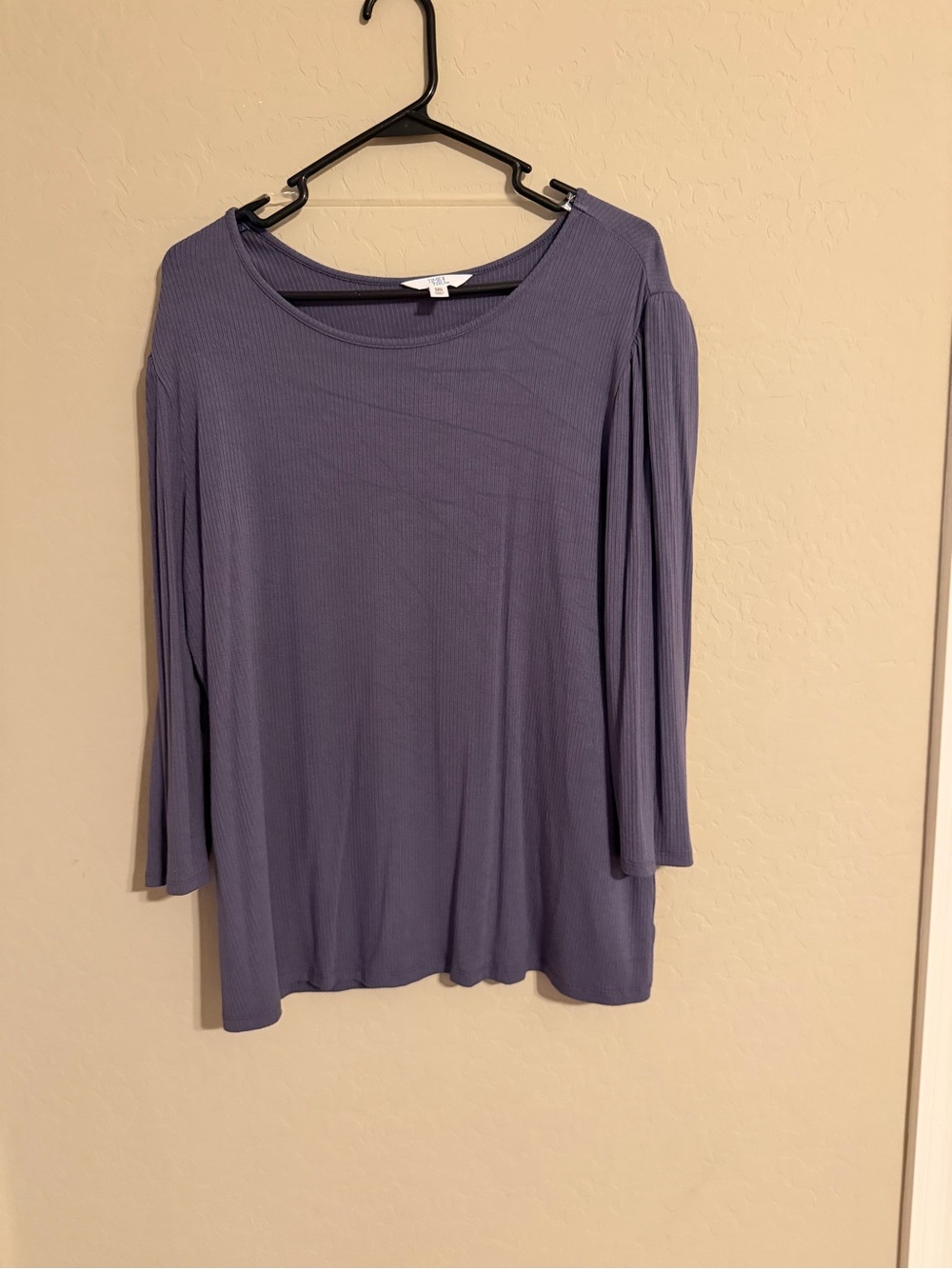 Time and Tru Lavender Ribbed Scoop Neck Long Sleeve Top